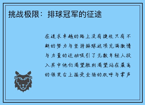 挑战极限：排球冠军的征途